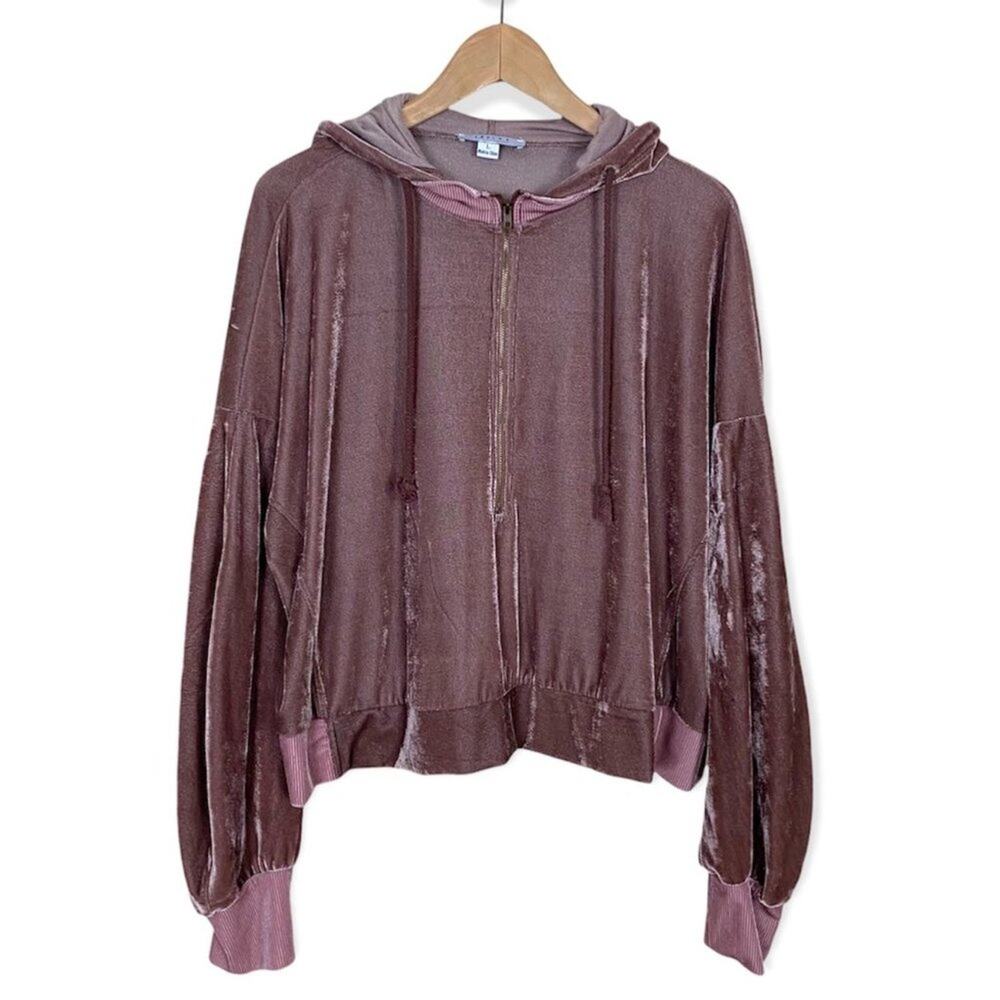 Dusty Pink Oversized Velvet Hoodie with Puffy Sleeves Lrg